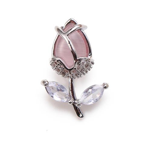 Pendentifs cristal, laiton, avec cristal, fleur, Placage, DIY & pavé de micro zircon, argent, protéger l'environnement, sans nickel, plomb et cadmium, 11.87x7.06x19.26mm, 20PC/sac, Vendu par sac