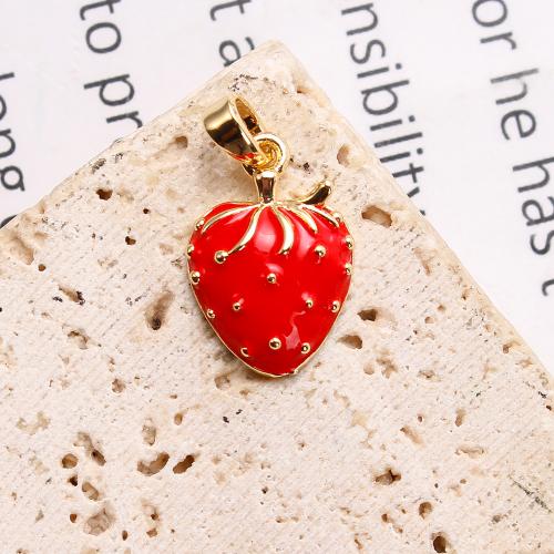 Brass Jewelry Pendants, Strawberry, plated, DIY & enamel, golden, nickel, lead & cadmium free, 11.47x3.88x19.26mm, 20PCs/Bag, Sold By Bag