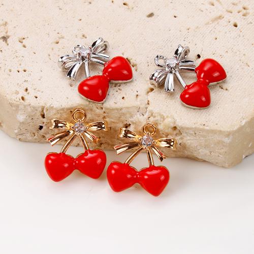 Cúbicos Circonia Colgante Latón Micro pavimenta, metal, Cereza, chapado, Bricolaje & micro arcilla de zirconia cúbica & esmalte, más colores para la opción, libre de níquel, plomo & cadmio, 15.24x4.13x17.93mm, 20PCs/Bolsa, Vendido por Bolsa