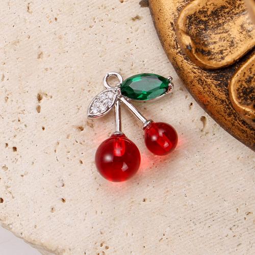 Pendentifs cristal, laiton, avec cristal & Acrylique, cerise, Placage, DIY & pavé de micro zircon, couleurs mélangées, protéger l'environnement, sans nickel, plomb et cadmium, 16.35x8.25x18.38mm, 20PC/sac, Vendu par sac