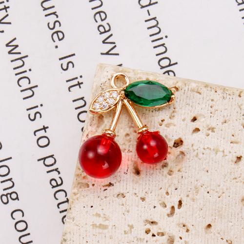 Pendentifs cristal, laiton, avec cristal & Acrylique, cerise, Placage, DIY & pavé de micro zircon, couleurs mélangées, protéger l'environnement, sans nickel, plomb et cadmium, 16.30x8.14x19.32mm, 20PC/sac, Vendu par sac