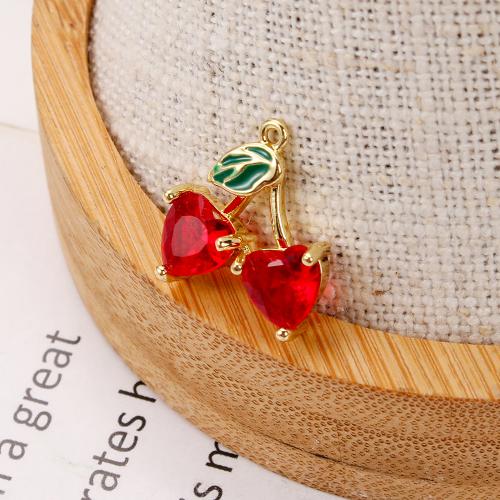 Pendentifs cristal, laiton, avec cristal, cerise, Placage, DIY & émail, couleurs mélangées, protéger l'environnement, sans nickel, plomb et cadmium, 14.83x5.52x17.24mm, 20PC/sac, Vendu par sac