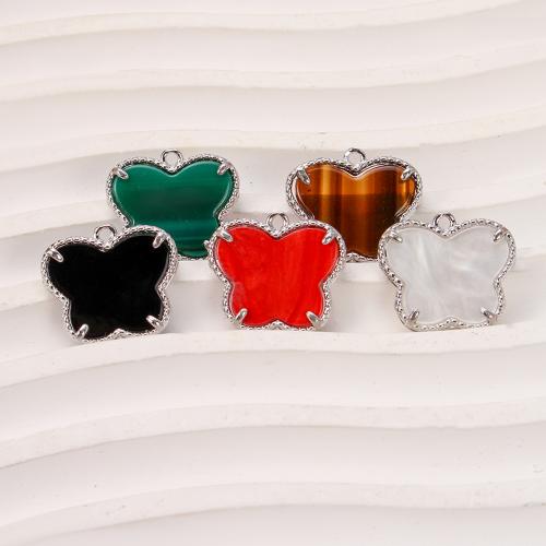 Gemstone Pendants Jewelry, Brass, with Gemstone, Butterfly, plated, DIY, more colors for choice, nickel, lead & cadmium free, 18.41x2.78x16.76mm, 30PCs/Bag, Sold By Bag