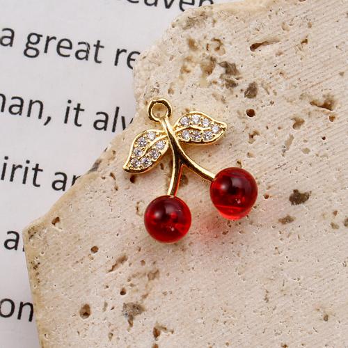 Crystal Pendants, Brass, with Crystal, Cherry, plated, DIY & micro pave cubic zirconia, more colors for choice, nickel, lead & cadmium free, 15.68x7.84x19.34mm, 20/Bag, Sold By Bag