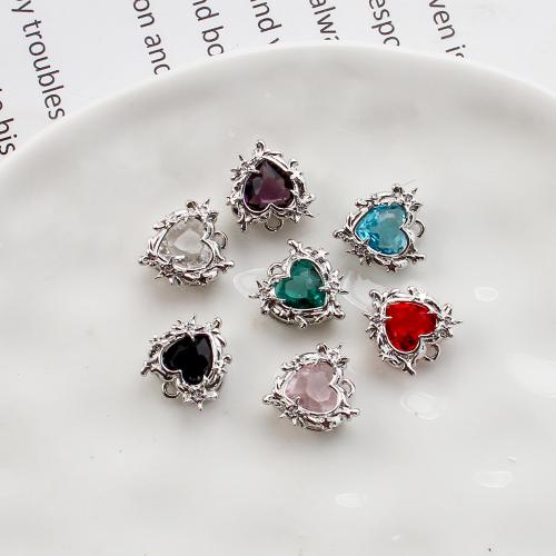 Colgantes de Cristal, metal, con Cristal, Corazón, chapado, Bricolaje & micro arcilla de zirconia cúbica, más colores para la opción, libre de níquel, plomo & cadmio, 12.73x5.60x13.98mm, 20PCs/Bolsa, Vendido por Bolsa