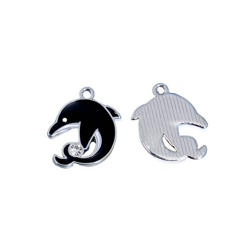 Tibetan Style Enamel Pendants, Dolphin, plated, DIY & with rhinestone, more colors for choice, 10PCs/Bag, Sold By Bag