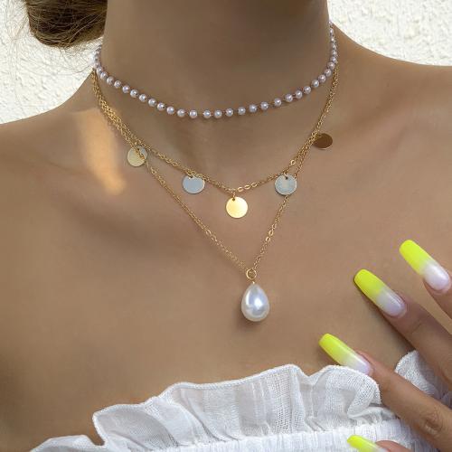 Tibetan Style Necklace, with brass chain & iron chain & Plastic Pearl, plated, multilayer & different styles for choice & for woman, Sold By PC
