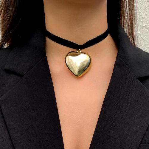 Tibetan Style Necklace, with iron chain & Velveteen & Glass & Copper Coated Plastic, Heart, plated, different styles for choice & for woman, Sold By PC