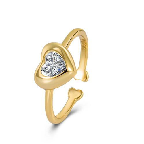925 Sterling Silver Cuff Finger Ring, Heart, micro pave cubic zirconia & for woman, more colors for choice, US Ring Size:6.5, Sold By PC