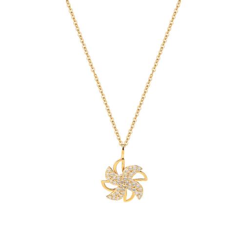 925 Sterling Silver Necklace, with 2inch extender chain, Pinwheel, micro pave cubic zirconia & for woman, more colors for choice, Length:Approx 15.7 Inch, Sold By PC