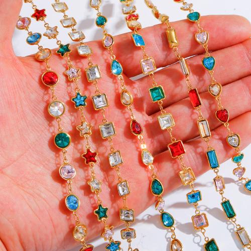 Stainless Steel Jewelry Chain, 304 Stainless Steel, gold color plated, DIY & micro pave cubic zirconia, more colors for choice, 100x100x10mm, Sold By m