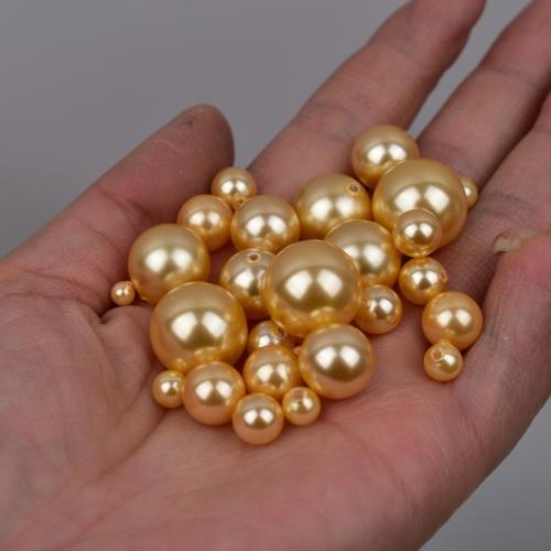 Glass Pearl Beads, DIY & half-drilled, golden, 4-16mm, 10PCs/Bag, Sold By Bag