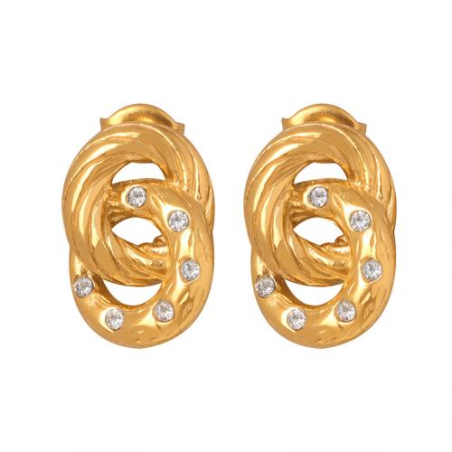 Stainless Steel Stud Earrings, 304 Stainless Steel, plated, for woman & with rhinestone & hollow, more colors for choice, 15x10mm, Sold By Pair