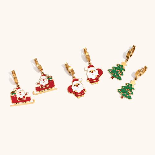 Christmas Earrings, 304 Stainless Steel, 18K gold plated, Christmas Design & different styles for choice & for woman & enamel, Sold By Pair