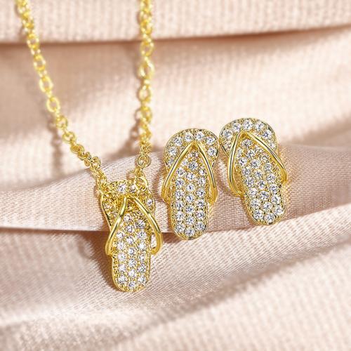 Cubic Zirconia Micro Pave Brass Jewelry Sets, Slipper, plated, different styles for choice & micro pave cubic zirconia & for woman, Sold By PC