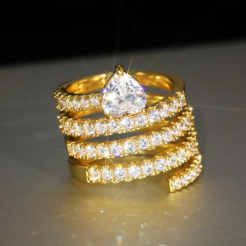Cubic Zirconia Micro Pave Brass Ring, plated, multilayer & different size for choice & micro pave cubic zirconia & for woman, Sold By PC