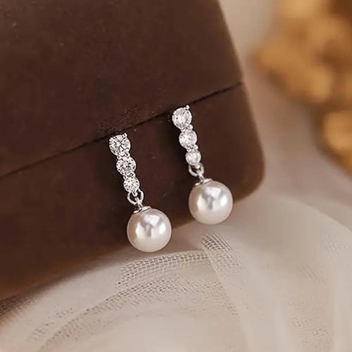 Cubic Zirconia Micro Pave Brass Earring, with Plastic Pearl, plated, fashion jewelry & micro pave cubic zirconia & for woman, Sold By Pair