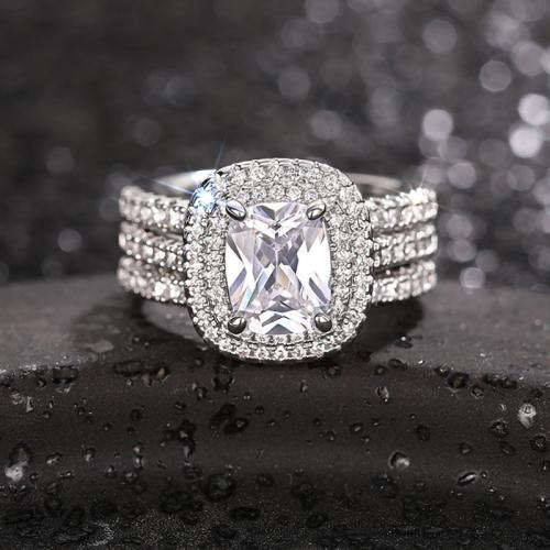 Cubic Zirconia Micro Pave Brass Ring, plated, three pieces & different size for choice & micro pave cubic zirconia & for woman, Sold By Set