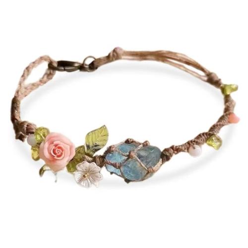 Gemstone Bracelets, Aquamarine, with Fibre, fashion jewelry, mixed colors, 80x60x20mm, Length:21 cm, Sold By Pair