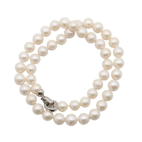 Natural Freshwater Pearl Necklace, with 304 Stainless Steel, Round, fashion jewelry, white, 7-8mm, Sold Per 43 cm Strand