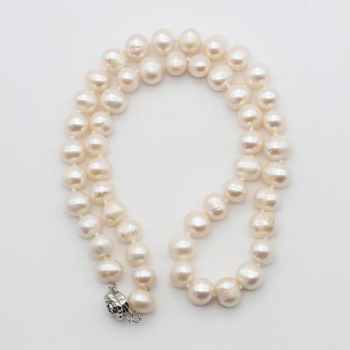 Natural Freshwater Pearl Necklace, with 304 Stainless Steel, Potato, fashion jewelry, white, 8-9mm, Sold Per 42 cm Strand