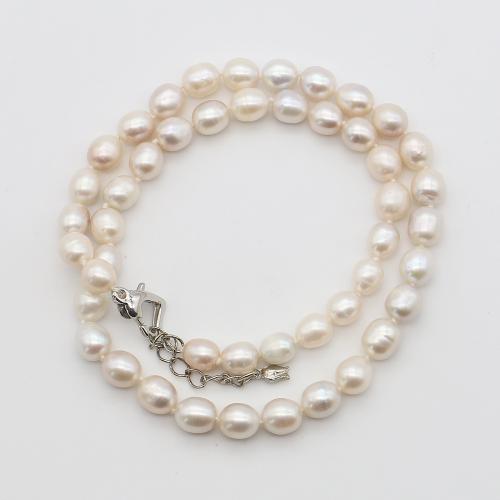 Natural Freshwater Pearl Necklace, with 304 Stainless Steel, Rice, fashion jewelry, white, 7-8mm, Sold Per 40 cm Strand