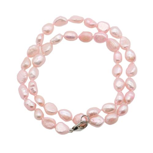 Natural Freshwater Pearl Necklace, with 304 Stainless Steel, fashion jewelry, pink, 7-8mm, Sold Per 43 cm Strand
