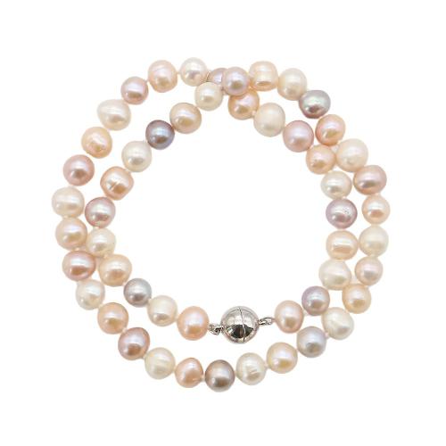 Natural Freshwater Pearl Necklace, with 304 Stainless Steel, Round, fashion jewelry, mixed colors, 7-8mm, Sold Per 44 cm Strand