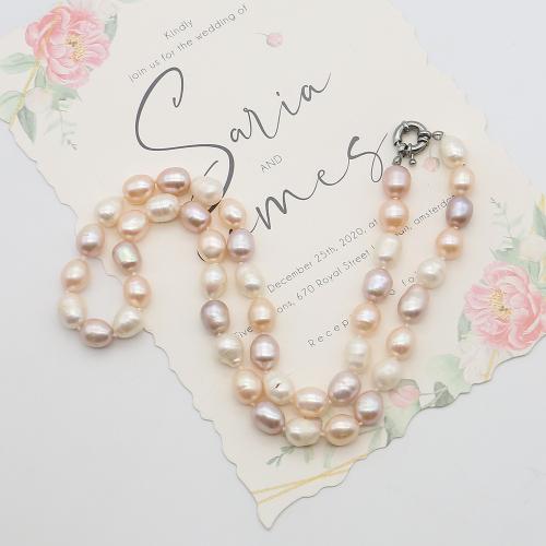 Natural Freshwater Pearl Long Necklace, with 304 Stainless Steel, Baroque, fashion jewelry, mixed colors, 9-10mm, Sold Per 51 cm Strand