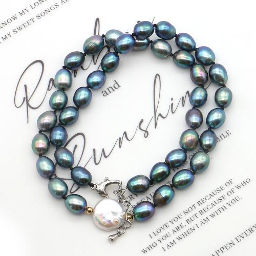 Natural Freshwater Pearl Necklace, with 304 Stainless Steel, Rice, fashion jewelry, mixed colors, 8-9mm, Sold Per 43 cm Strand