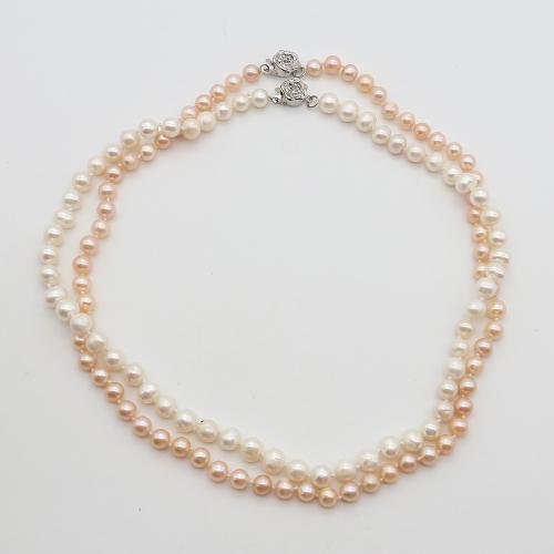 Natural Freshwater Pearl Necklace, with 304 Stainless Steel, Round, fashion jewelry, mixed colors, 7-8mm, Sold Per 44 cm Strand