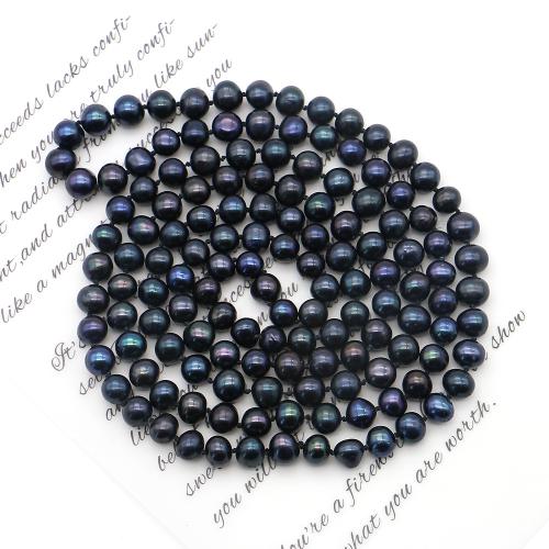 Natural Freshwater Pearl Long Necklace, Round, fashion jewelry, mixed colors, 8-9mm, Sold Per 132 cm Strand