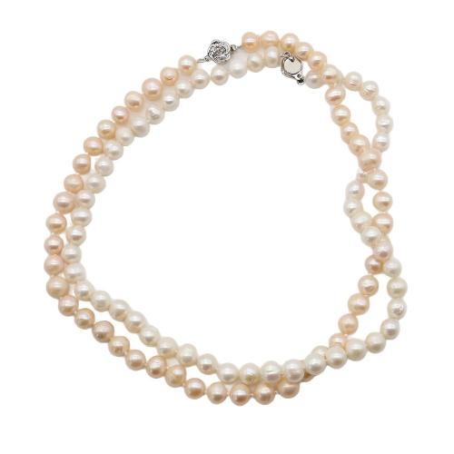 Natural Freshwater Pearl Necklace, with 304 Stainless Steel, Round, fashion jewelry, more colors for choice, 7-8mm, Sold Per 41 cm Strand