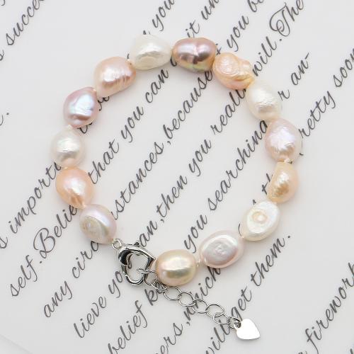 Freshwater Cultured Pearl Bracelet, Freshwater Pearl, with 304 Stainless Steel, Baroque, fashion jewelry, mixed colors, 9-10mm, Sold Per 17 cm Strand