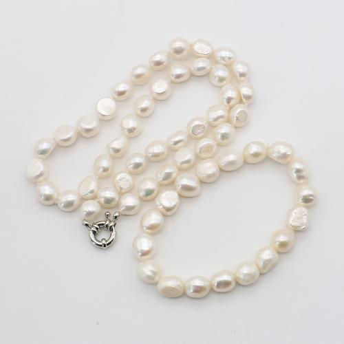 Natural Cultured Freshwater Pearl Jewelry Sets, with 304 Stainless Steel, irregular, fashion jewelry, white, pearl size 9-10mm, Sold By Set