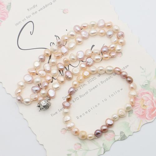 Natural Cultured Freshwater Pearl Jewelry Sets, with 304 Stainless Steel, irregular, fashion jewelry, white, pearl size 6-7mm, Sold By Set