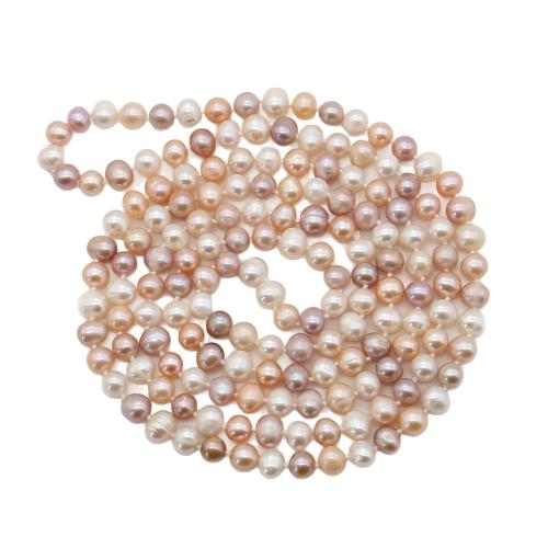 Natural Freshwater Pearl Long Necklace, Round, fashion jewelry, white, 7-8mm, Length:120 cm, Sold By Set