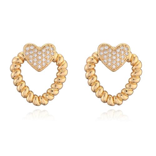 Cubic Zirconia Micro Pave Brass Earring, Heart, plated, micro pave cubic zirconia & for woman & hollow, more colors for choice, Sold By Pair