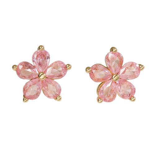 Cubic Zirconia Micro Pave Brass Earring, Flower, 18K gold plated, micro pave cubic zirconia & for woman, Sold By Pair