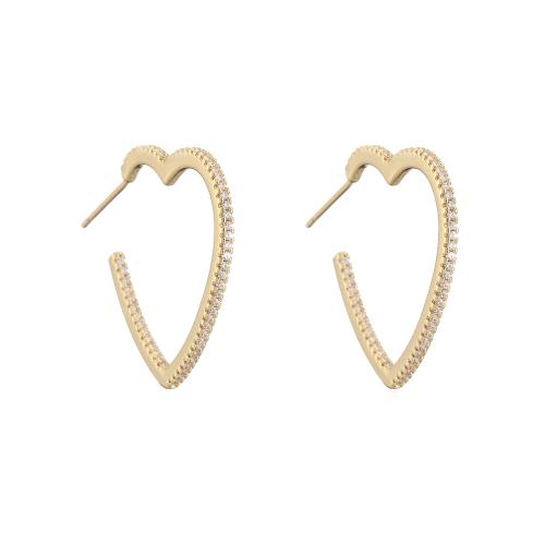 Boucles d'oreilles en laiton zircon cubique pavent, coeur, Plaqué or 18K, normes différentes pour le choix & pavé de micro zircon & pour femme, Vendu par paire