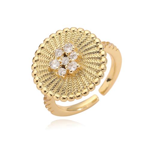 Cubic Zirconia Micro Pave Brass Ring, Flower, 18K gold plated, different styles for choice & micro pave cubic zirconia & for woman, golden, Sold By PC