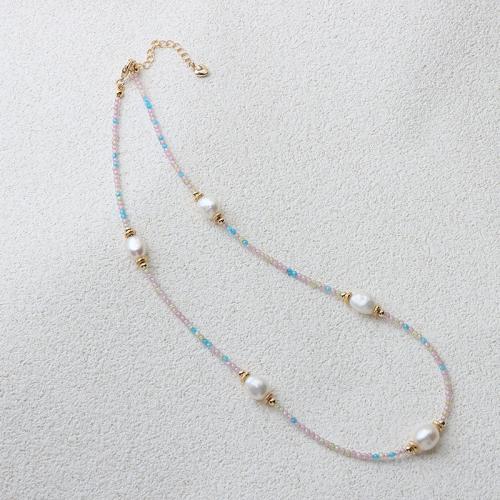 Crystal Freshwater Pearl Necklace, with Crystal & Brass, Baroque, fashion jewelry, more colors for choice, 7-8mm, Length:45 cm, Sold By PC