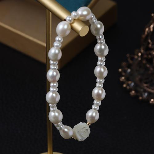 Freshwater Cultured Pearl Bracelet, Freshwater Pearl, with Shell, Baroque, fashion jewelry, white, 6-7mm, Length:17 cm, Sold By PC