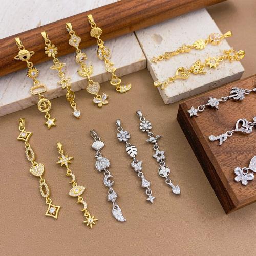 Befestigter Zirkonia Messing Anhänger, plattiert, DIY & Micro pave Zirkonia, keine, frei von Nickel, Blei & Kadmium, 50x10x4.50mm, verkauft von PC