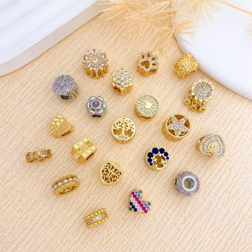Cubic Zirconia Micro Pave Brass Beads, with Plastic Pearl, plated, DIY & micro pave cubic zirconia & enamel & hollow, more colors for choice, nickel, lead & cadmium free, Sold By PC