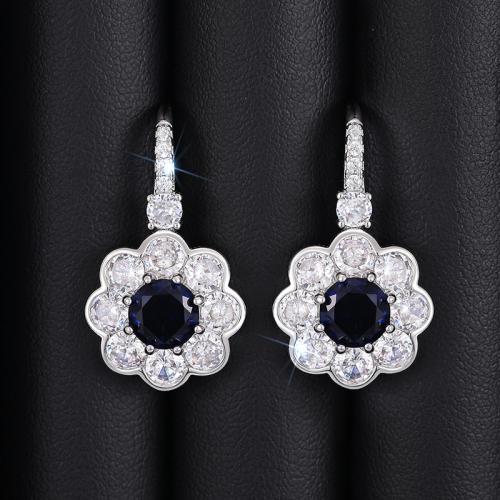 Cubic Zirconia Micro Pave Brass Earring, Flower, plated, fashion jewelry & micro pave cubic zirconia & for woman, Sold By Pair