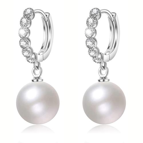 Cubic Zirconia Micro Pave Brass Earring, with Plastic Pearl, plated, fashion jewelry & micro pave cubic zirconia & for woman, Sold By Pair
