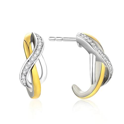 Cubic Zirconia Micro Pave Brass Earring, plated, micro pave cubic zirconia & for woman & two tone & hollow, Sold By Pair