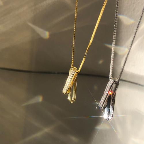 Cubic Zircon Micro Pave Brass Necklace, plated, fashion jewelry & micro pave cubic zirconia & for woman, more colors for choice, Length:Approx 45 cm, Sold By PC