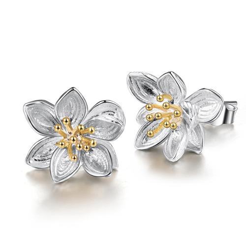 Brass Stud Earring, Flower, plated, fashion jewelry & for woman & two tone, Sold By Pair